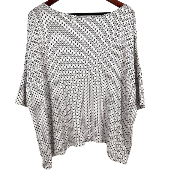 Habitat Sz Large Wearable Art Abstract White Black Blouse Shirt Top Artsy Cozy - Picture 7 of 7